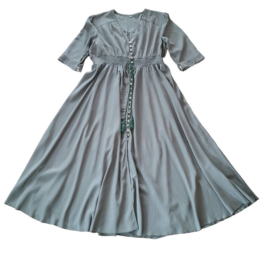 Maxi Dress Size XXL Fit-and Flare Button Front Olive Green